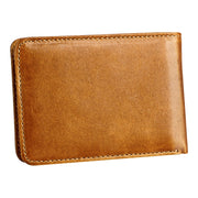 KB186 Antimagnetic RFID Mini Crazy Horse Texture Leather Billfold Card Wallet for Men and Women(Yellowish-brown)
