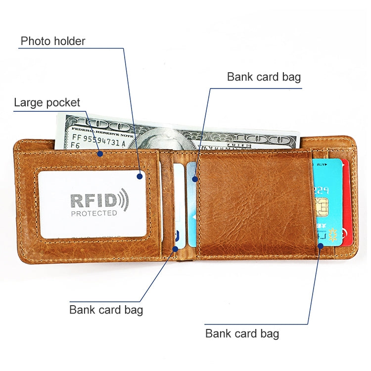 KB186 Antimagnetic RFID Mini Crazy Horse Texture Leather Billfold Card Wallet for Men and Women(Yellowish-brown) - free shipping - PMC Jewellery - Order now!