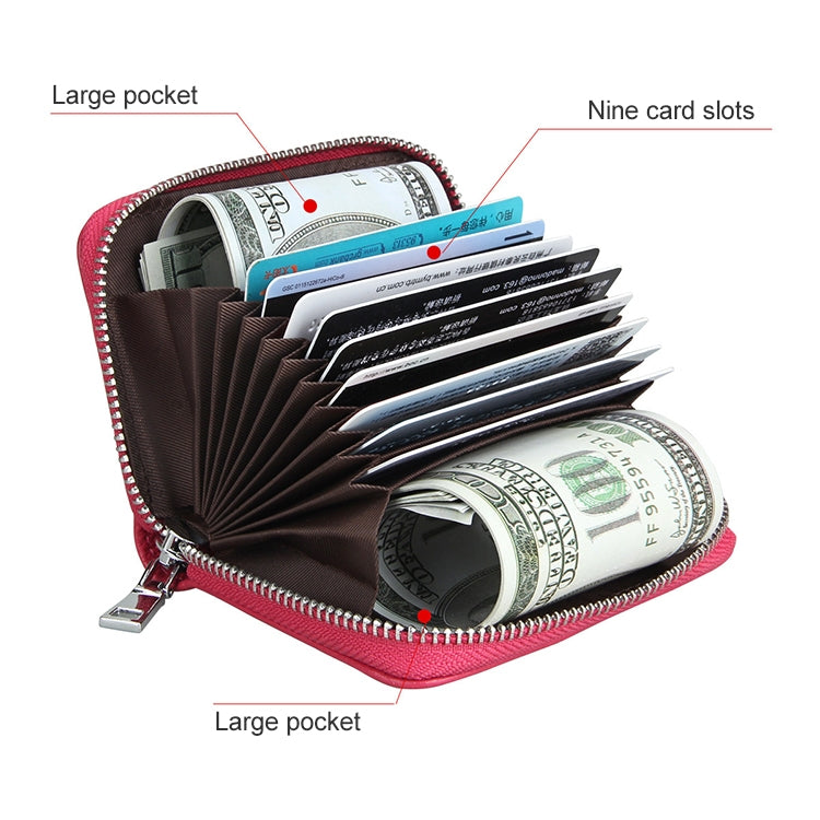 KB205 Antimagnetic RFID Litchi Texture Leather Zipper Large-capacity Card Holder Wallet(Brown)