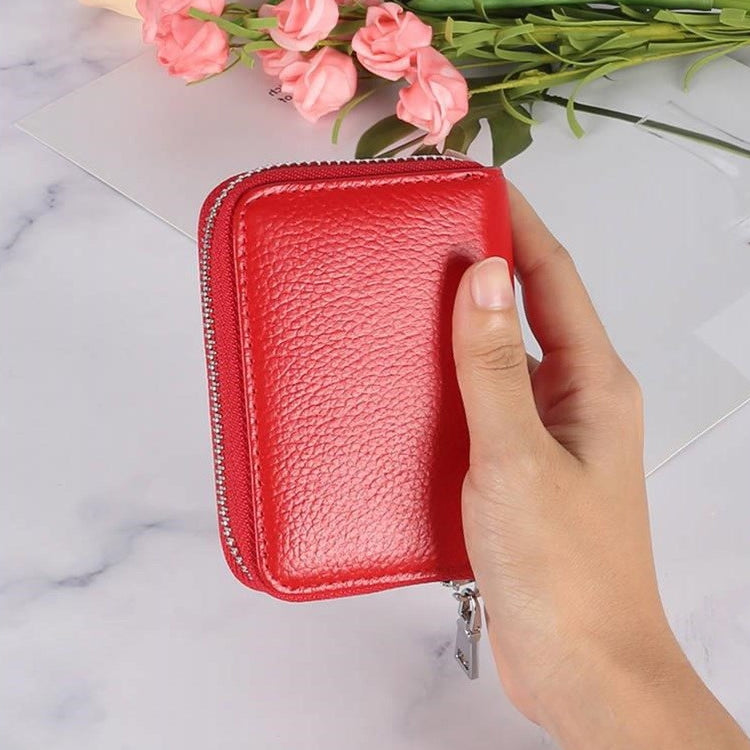 KB205 Antimagnetic RFID Litchi Texture Leather Zipper Large-capacity Card Holder Wallet(Brown)