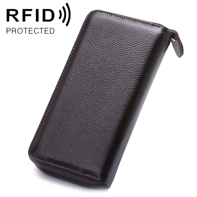902 Antimagnetic RFID Litchi Texture Women Large Capacity Hand Wallet Purse Phone Bag with Card Slots(Coffee)