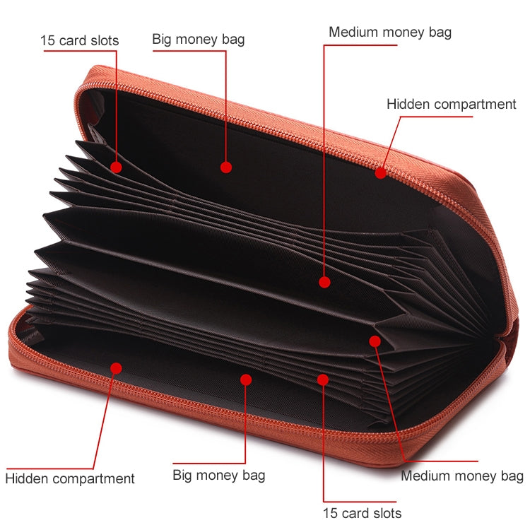902 Antimagnetic RFID Litchi Texture Women Large Capacity Hand Wallet Purse Phone Bag with Card Slots(Brown)