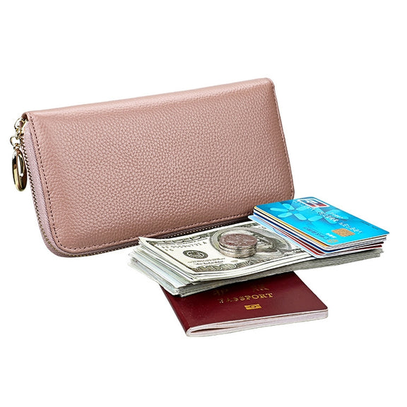 906 Antimagnetic RFID Litchi Texture Women Large Capacity Hand Wallet Purse Phone Bag with Card Slots(Light Pink)