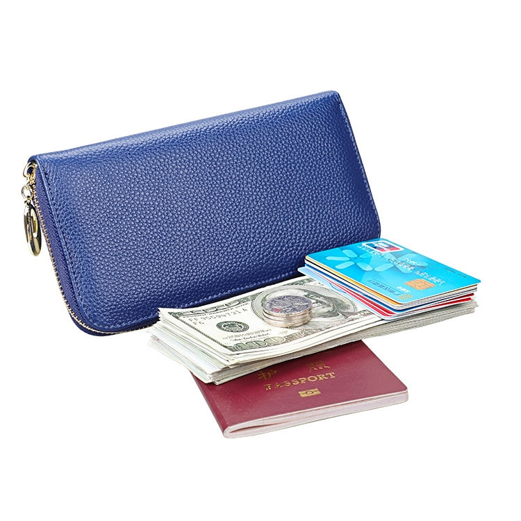 906 Antimagnetic RFID Litchi Texture Women Large Capacity Hand Wallet Purse Phone Bag with Card Slots(Blue)