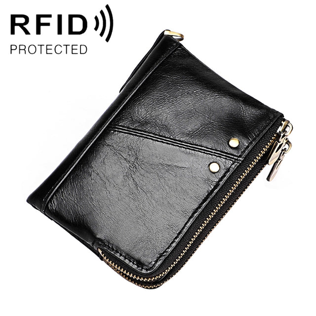 3533 Antimagnetic RFID Top-grain Leather Crazy Horse Texture Men Business Leisure Wallet (Black)