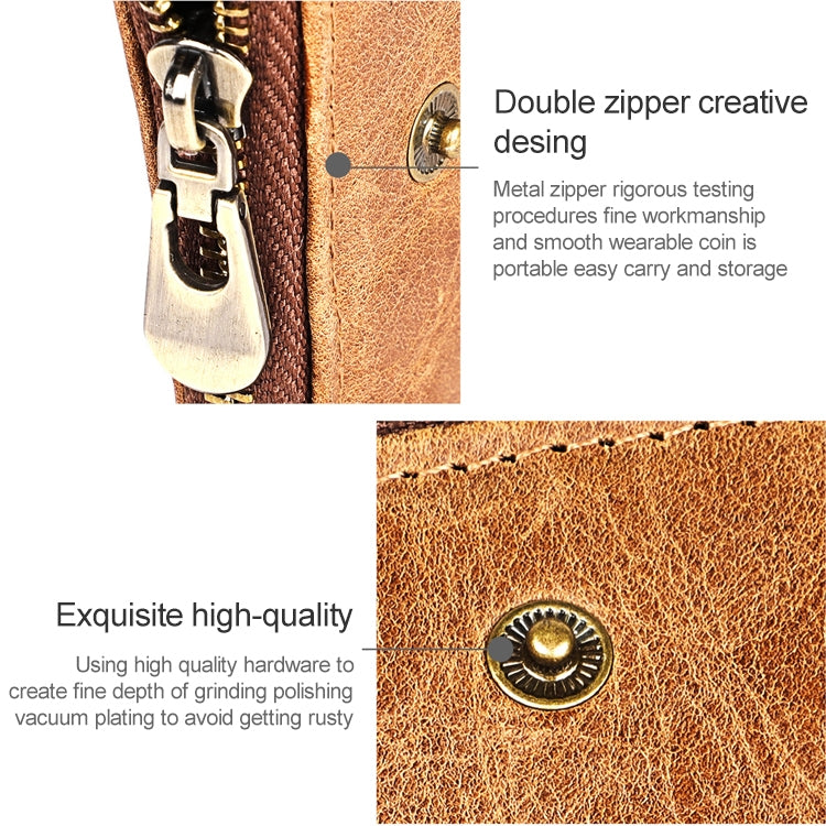 3533 Antimagnetic RFID Top-grain Leather Crazy Horse Texture Men Business Leisure Wallet (Coffee)
