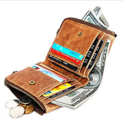 3533 Antimagnetic RFID Top-grain Leather Crazy Horse Texture Men Business Leisure Wallet (Coffee)