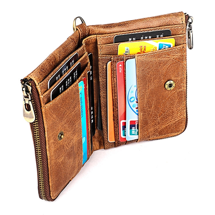 3533 Antimagnetic RFID Top-grain Leather Crazy Horse Texture Men Business Leisure Wallet (Red)