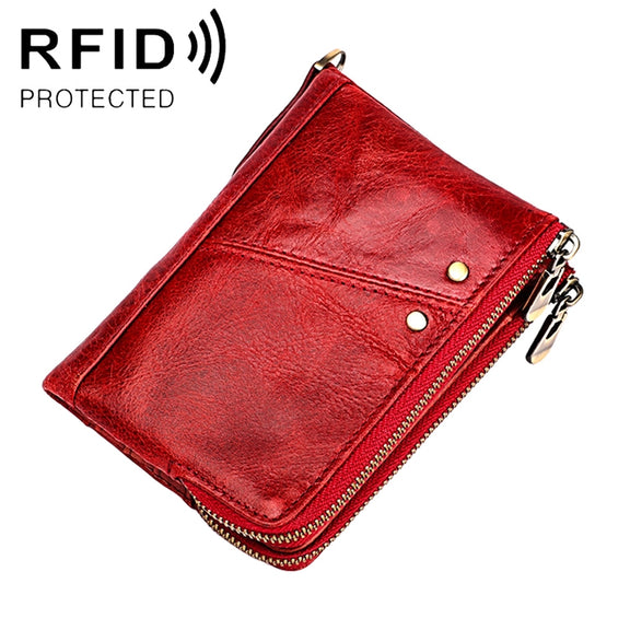 3533 Antimagnetic RFID Top-grain Leather Crazy Horse Texture Men Business Leisure Wallet (Red)