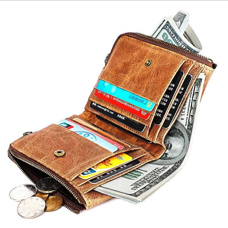 3533 Antimagnetic RFID Top-grain Leather Crazy Horse Texture Men Business Leisure Wallet (Red)