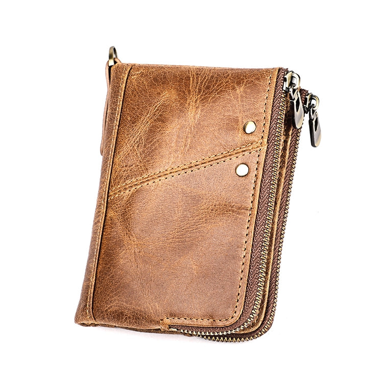 3533 Antimagnetic RFID Top-grain Leather Crazy Horse Texture Men Business Leisure Wallet (Yellowish-brown)