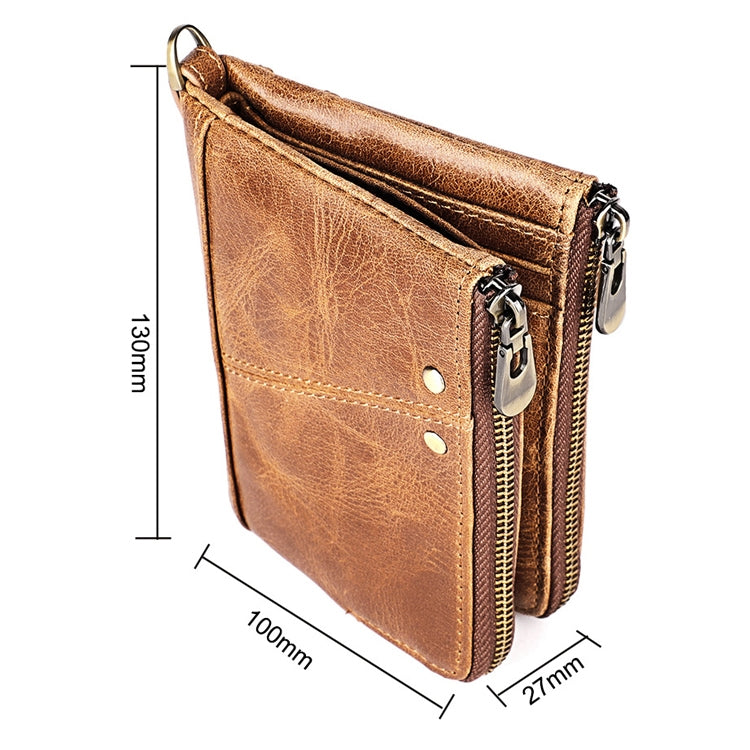 3533 Antimagnetic RFID Top-grain Leather Crazy Horse Texture Men Business Leisure Wallet (Yellowish-brown)