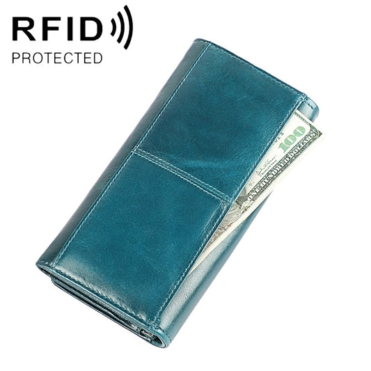 3559 Antimagnetic RFID Multi-function Zipper Retro Top-grain Leather Lady Purse Wallet (Blue) - free shipping - PMC Jewellery - Order now!