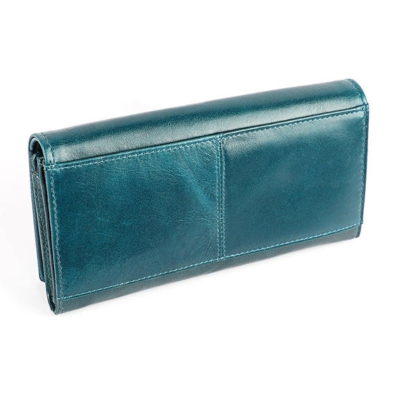 3559 Antimagnetic RFID Multi-function Zipper Retro Top-grain Leather Lady Purse Wallet (Blue)