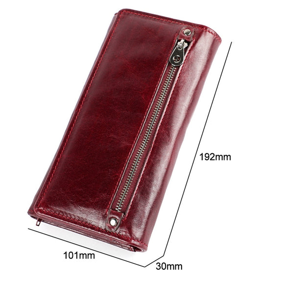 3559 Antimagnetic RFID Multi-function Zipper Retro Top-grain Leather Lady Purse Wallet (Blue)