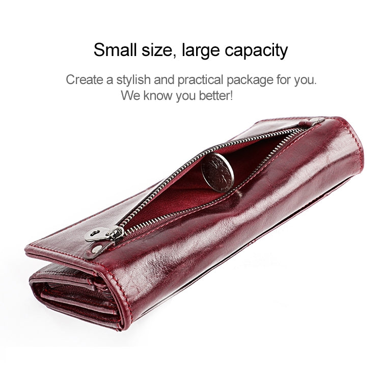 3559 Antimagnetic RFID Multi-function Zipper Retro Top-grain Leather Lady Purse Wallet (Blue)