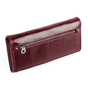 3559 Antimagnetic RFID Multi-function Zipper Retro Top-grain Leather Lady Purse Wallet (Wine Red)