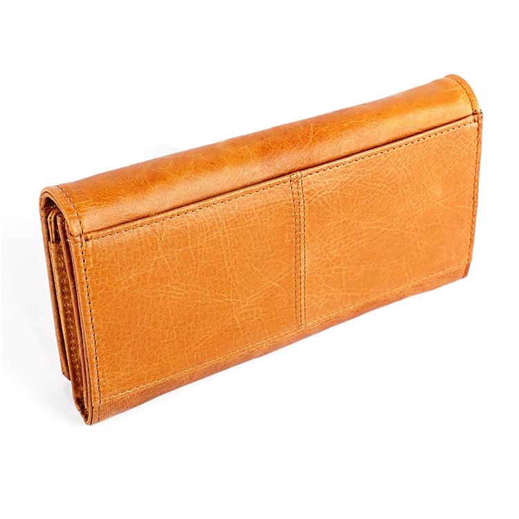 3559 Antimagnetic RFID Multi-function Zipper Retro Top-grain Leather Lady Purse Wallet (Yellowish-brown)