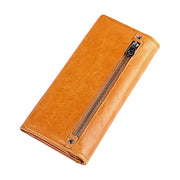 3559 Antimagnetic RFID Multi-function Zipper Retro Top-grain Leather Lady Purse Wallet (Yellowish-brown)
