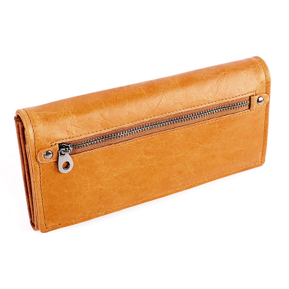 3559 Antimagnetic RFID Multi-function Zipper Retro Top-grain Leather Lady Purse Wallet (Yellowish-brown)