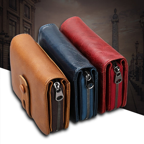 3577 Antimagnetic RFID Men and Women Crazy Horse Texture Leather Zipper Wallet (Blue)