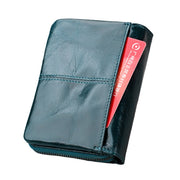 3577 Antimagnetic RFID Men and Women Crazy Horse Texture Leather Zipper Wallet (Blue)