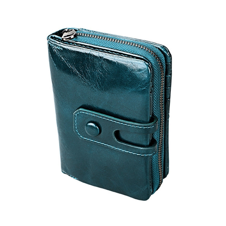 3577 Antimagnetic RFID Men and Women Crazy Horse Texture Leather Zipper Wallet (Blue)