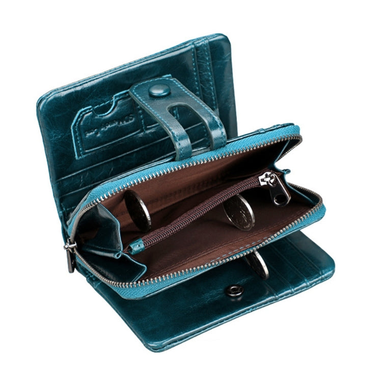 3577 Antimagnetic RFID Men and Women Crazy Horse Texture Leather Zipper Wallet (Blue)