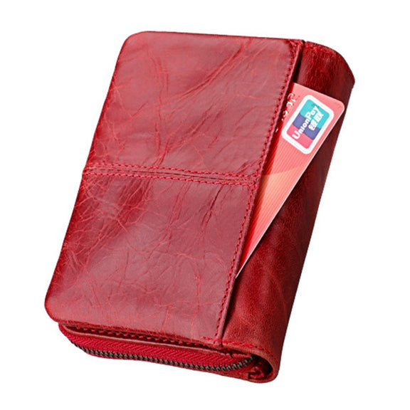 3577 Antimagnetic RFID Men and Women Crazy Horse Texture Leather Zipper Wallet (Red)
