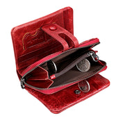 3577 Antimagnetic RFID Men and Women Crazy Horse Texture Leather Zipper Wallet (Red)