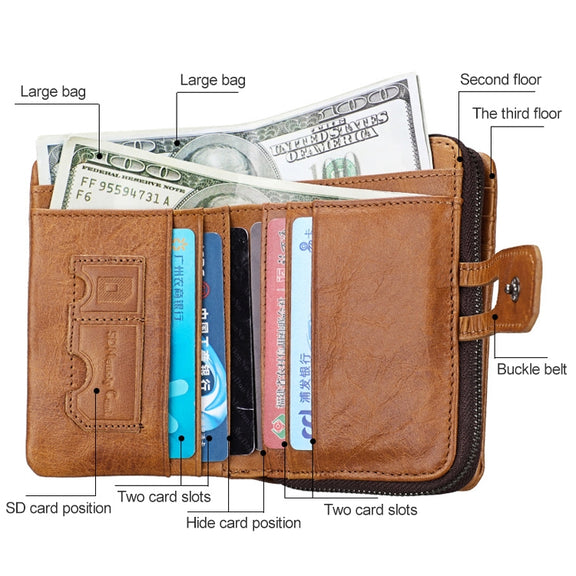 3577 Antimagnetic RFID Men and Women Crazy Horse Texture Leather Zipper Wallet (Red)
