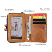 3577 Antimagnetic RFID Men and Women Crazy Horse Texture Leather Zipper Wallet (Red)