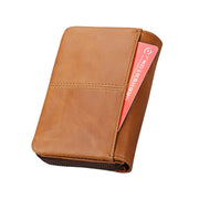 3577 Antimagnetic RFID Men and Women Crazy Horse Texture Leather Zipper Wallet (Yellowish-brown)