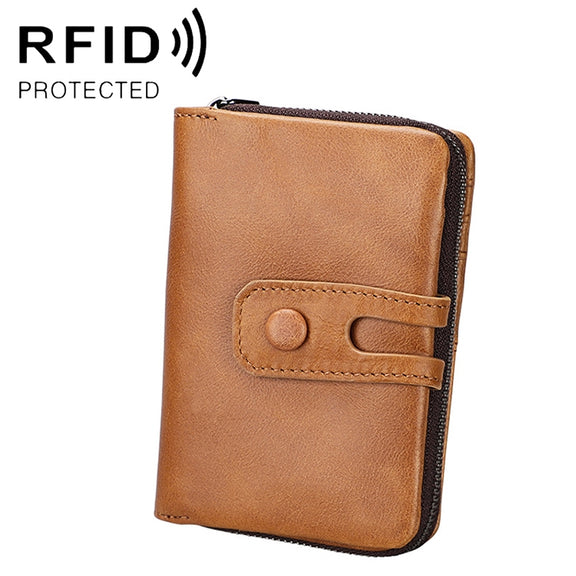 3577 Antimagnetic RFID Men and Women Crazy Horse Texture Leather Zipper Wallet (Yellowish-brown)