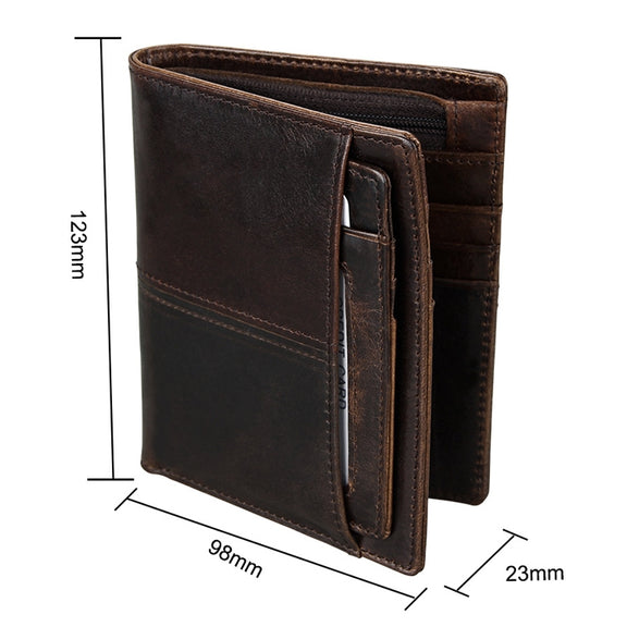 8232 Antimagnetic RFID Men Oil Wax Leather Wallet with Detachable Card Holder