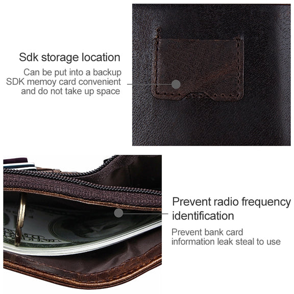 8232 Antimagnetic RFID Men Oil Wax Leather Wallet with Detachable Card Holder