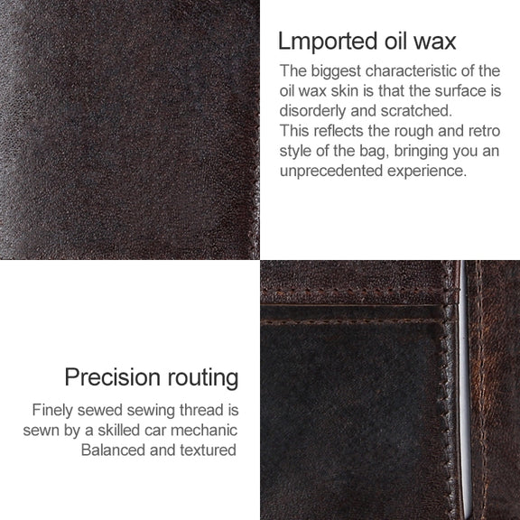 8232 Antimagnetic RFID Men Oil Wax Leather Wallet with Detachable Card Holder