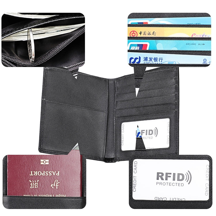 8235 Antimagnetic RFID Multi-function Crazy Horse Texture Leather Wallet Passport Bag(Black)