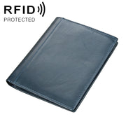 8235 Antimagnetic RFID Multi-function Crazy Horse Texture Leather Wallet Passport Bag(Blue)