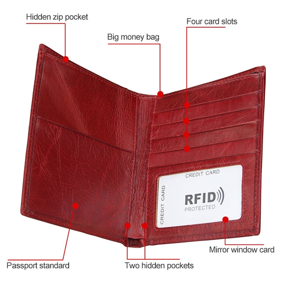 8235 Antimagnetic RFID Multi-function Crazy Horse Texture Leather Wallet Passport Bag(Blue)