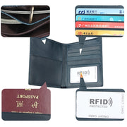 8235 Antimagnetic RFID Multi-function Crazy Horse Texture Leather Wallet Passport Bag(Blue)
