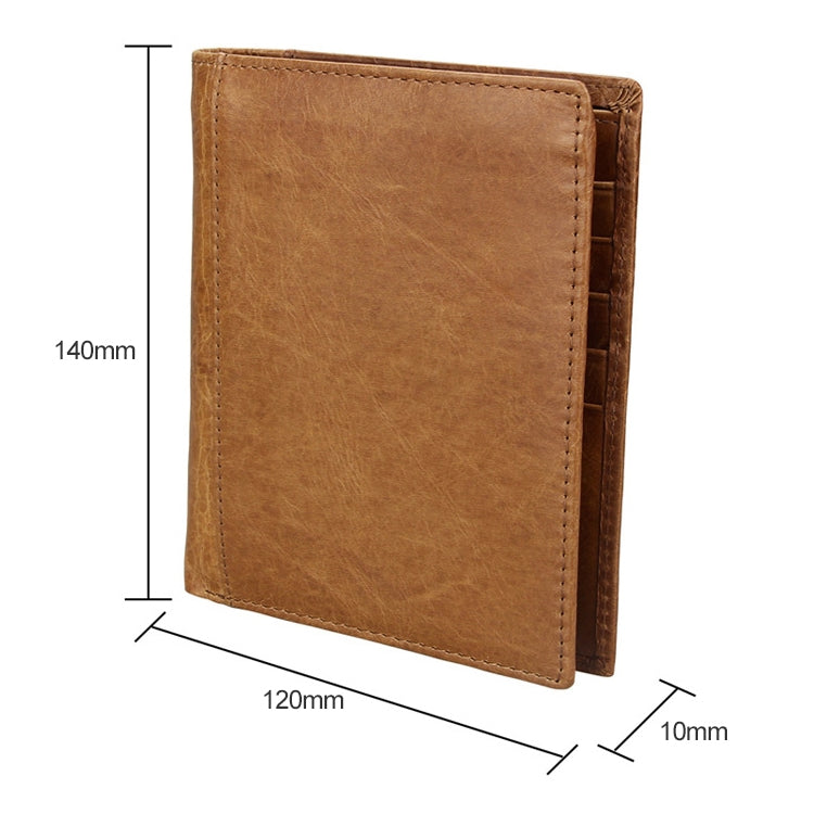 8235 Antimagnetic RFID Multi-function Crazy Horse Texture Leather Wallet Passport Bag(Yellowish-brown)