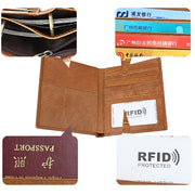 8235 Antimagnetic RFID Multi-function Crazy Horse Texture Leather Wallet Passport Bag(Yellowish-brown)