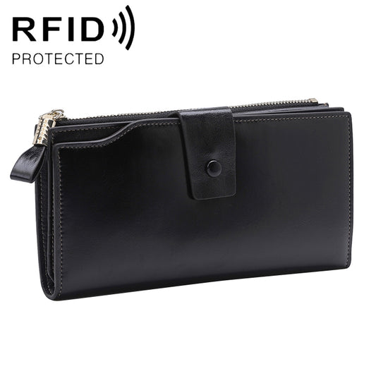 8236 Antimagnetic RFID Multi-function Oil Wax Leather Lady Wallet Large-capacity Purse (Black) - free shipping - PMC Jewellery - Order now!