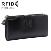 8236 Antimagnetic RFID Multi-function Oil Wax Leather Lady Wallet Large-capacity Purse (Black)