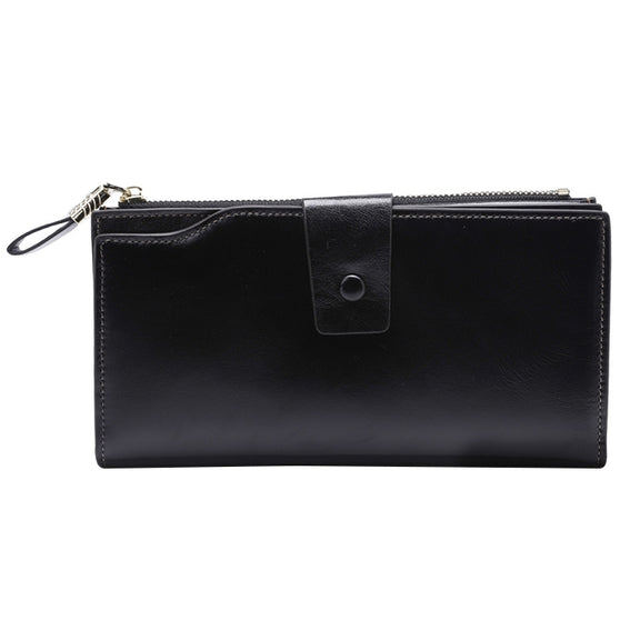 8236 Antimagnetic RFID Multi-function Oil Wax Leather Lady Wallet Large-capacity Purse (Black)
