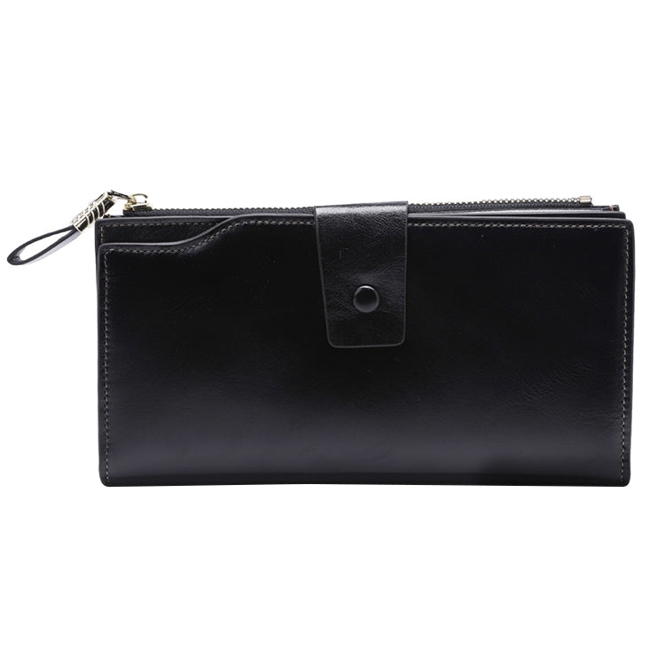 8236 Antimagnetic RFID Multi-function Oil Wax Leather Lady Wallet Large-capacity Purse (Black)