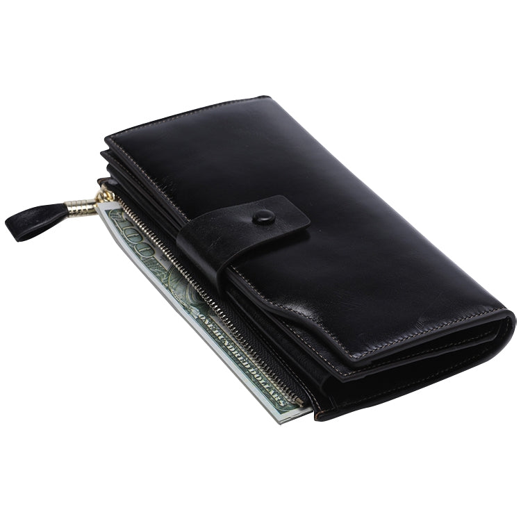 8236 Antimagnetic RFID Multi-function Oil Wax Leather Lady Wallet Large-capacity Purse (Black)