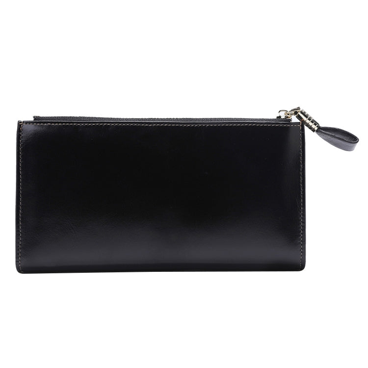 8236 Antimagnetic RFID Multi-function Oil Wax Leather Lady Wallet Large-capacity Purse (Black)