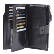 8236 Antimagnetic RFID Multi-function Oil Wax Leather Lady Wallet Large-capacity Purse (Black)